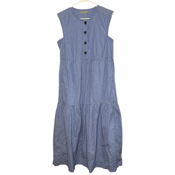 Everlane The Tiered Midi Blue & White Stripe Dress Size Small - Picture 2 of 8